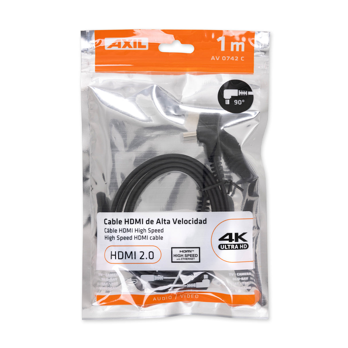 Cable HDMI tipo A acodado de alta definición AV0742C (macho-macho) de 1 m